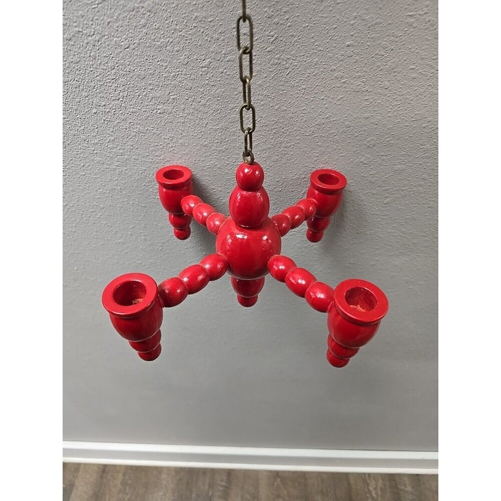 Vintage Red Wood Swedish candle Holder chandelier